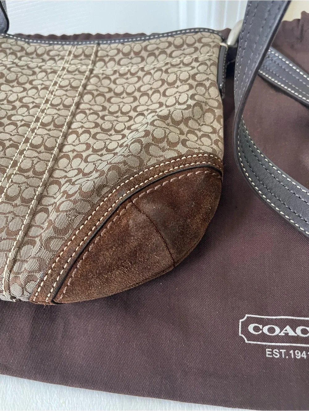 Coach Vintage Tan Brown Signature Crossbody Bag